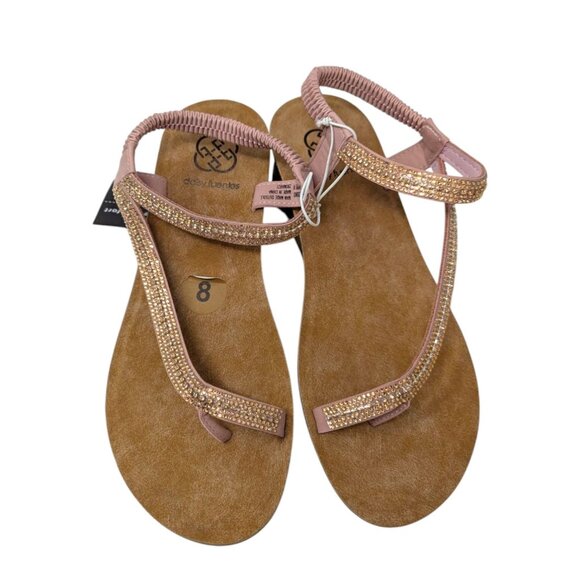 Daisy Fuentes Pink Coral Wedge Sandals Toe Ring Rhinestones Memory Foam Size 8 - Picture 1 of 8